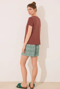 Pantalón corto viscosa estampado geométrico