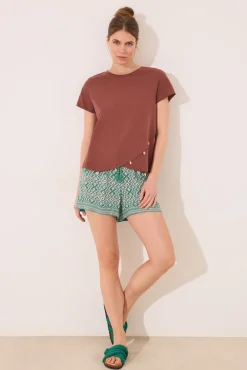 Pantalón corto viscosa estampado geométrico