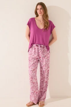 Pantalón largo estampado rosa