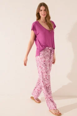 Pantalón largo estampado rosa
