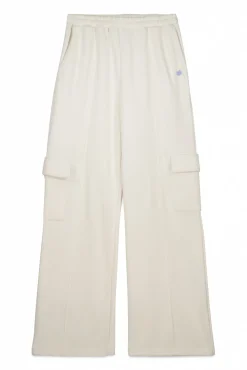Pantalón largo flare felpa marfil