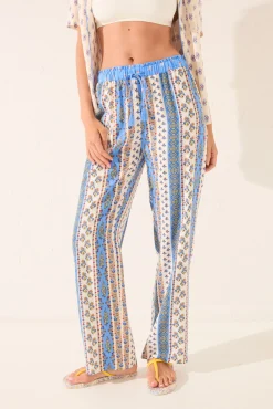 Pantalón largo viscosa cenefas multicolor