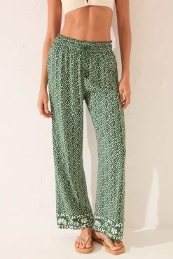 Pantalón largo viscosa estampado geométrico