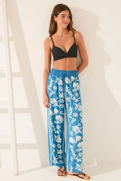 Pantalón largo viscosa estampado sello