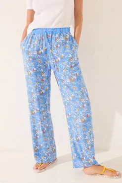 Pantalón largo viscosa flores azul
