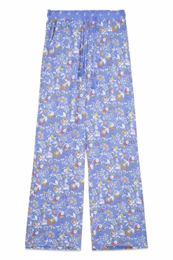 Pantalón largo viscosa flores azul