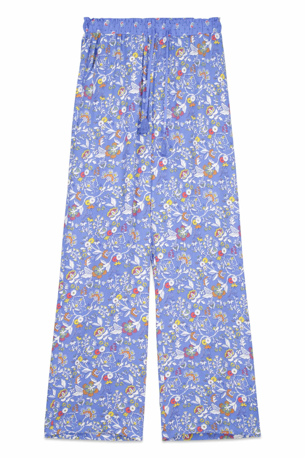 Pantalón largo viscosa flores azul