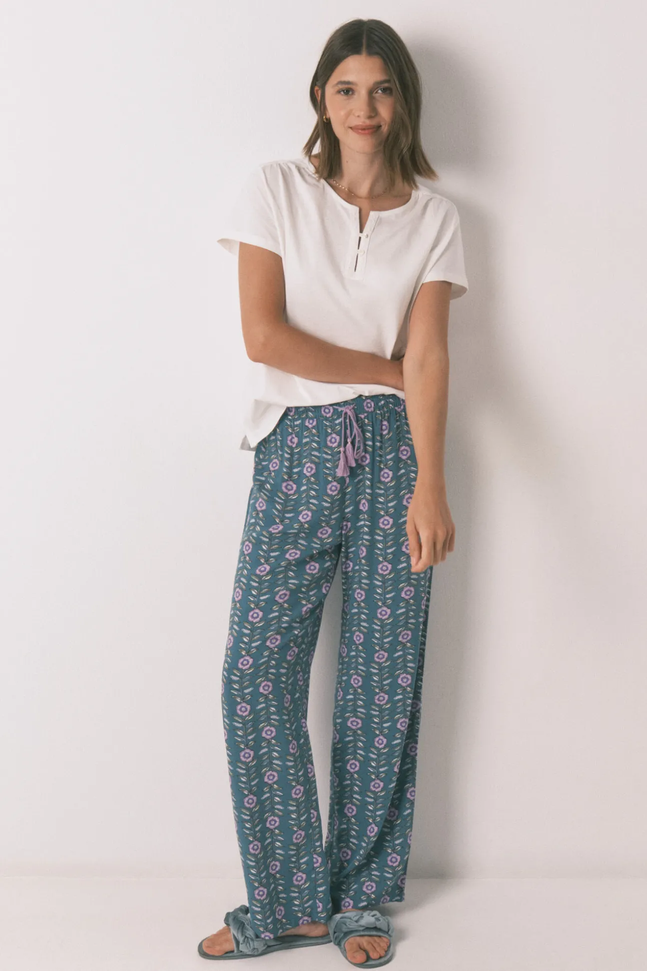 Pantalón largo viscosa print flores