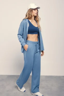 Pantalón recto ancho tacto suave azul