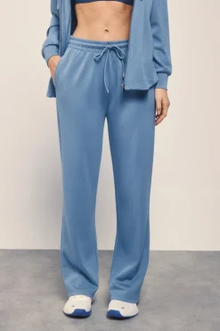 Pantalón recto ancho tacto suave azul