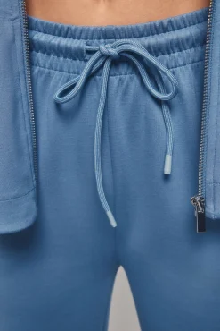 Pantalón recto ancho tacto suave azul