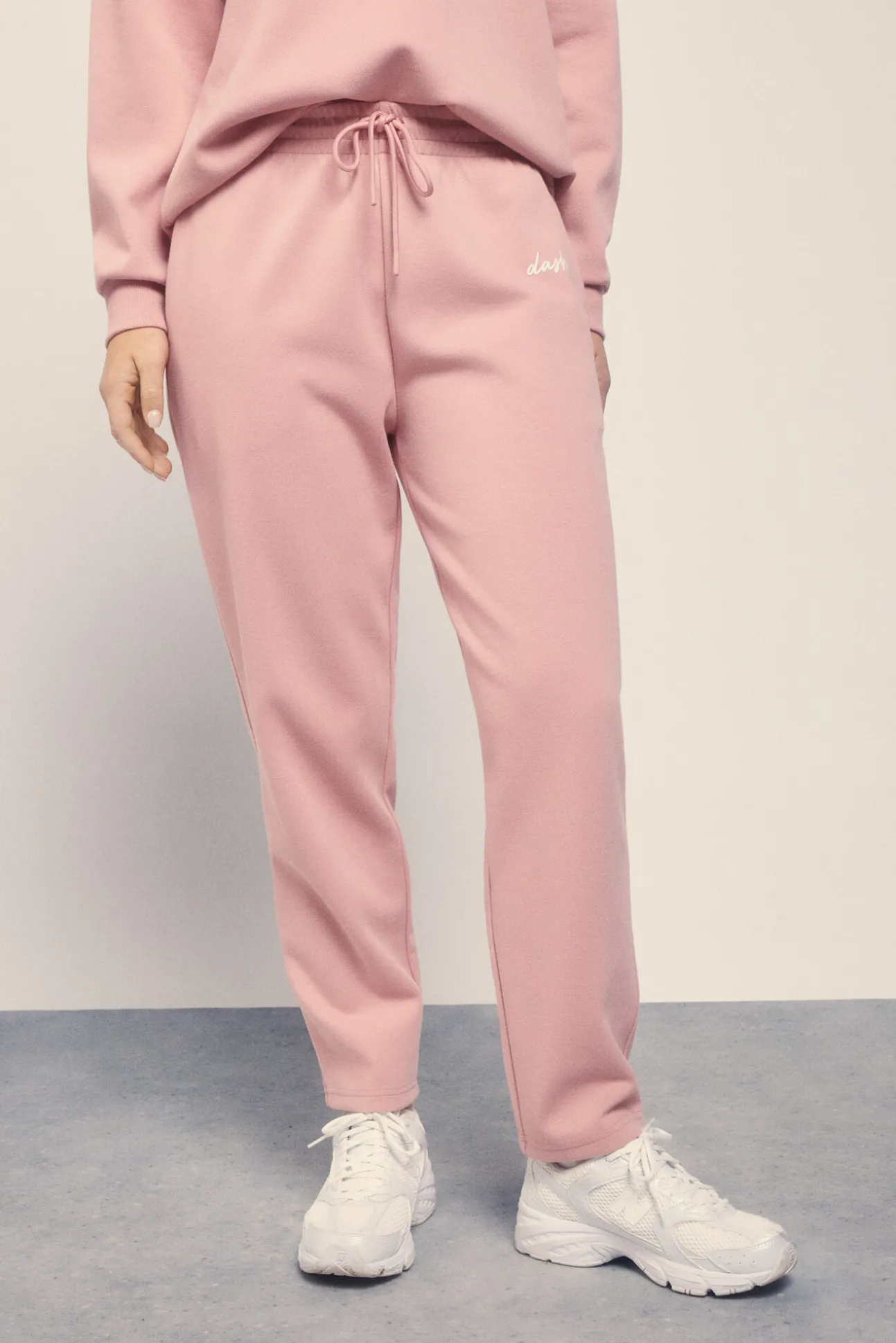Pantalón recto felpa piqué rosa