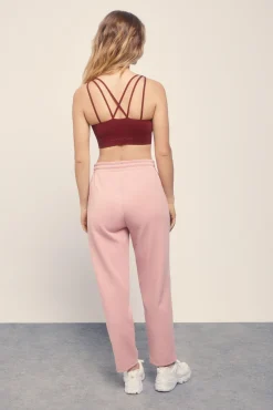 Pantalón recto felpa piqué rosa