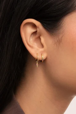 Pendiente Suelto Aro Cono Rosa Plata Baño Oro