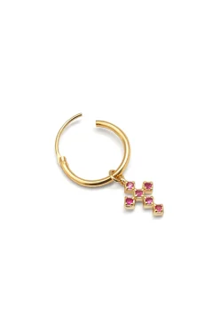 Pendiente Suelto Aro Cruz Rosa Plata Baño Oro