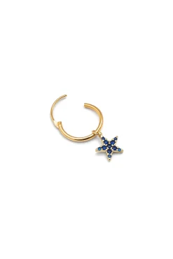Pendiente Suelto Aro Estrella Azul Plata Baño Oro