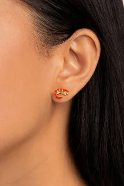 Pendientes Suelto Prawn Enamel Baño Oro