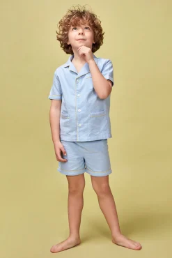 Pijama azul con vivo amarillos azul claro