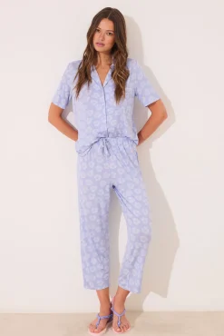 Pijama camisero azul Capri viscosa
