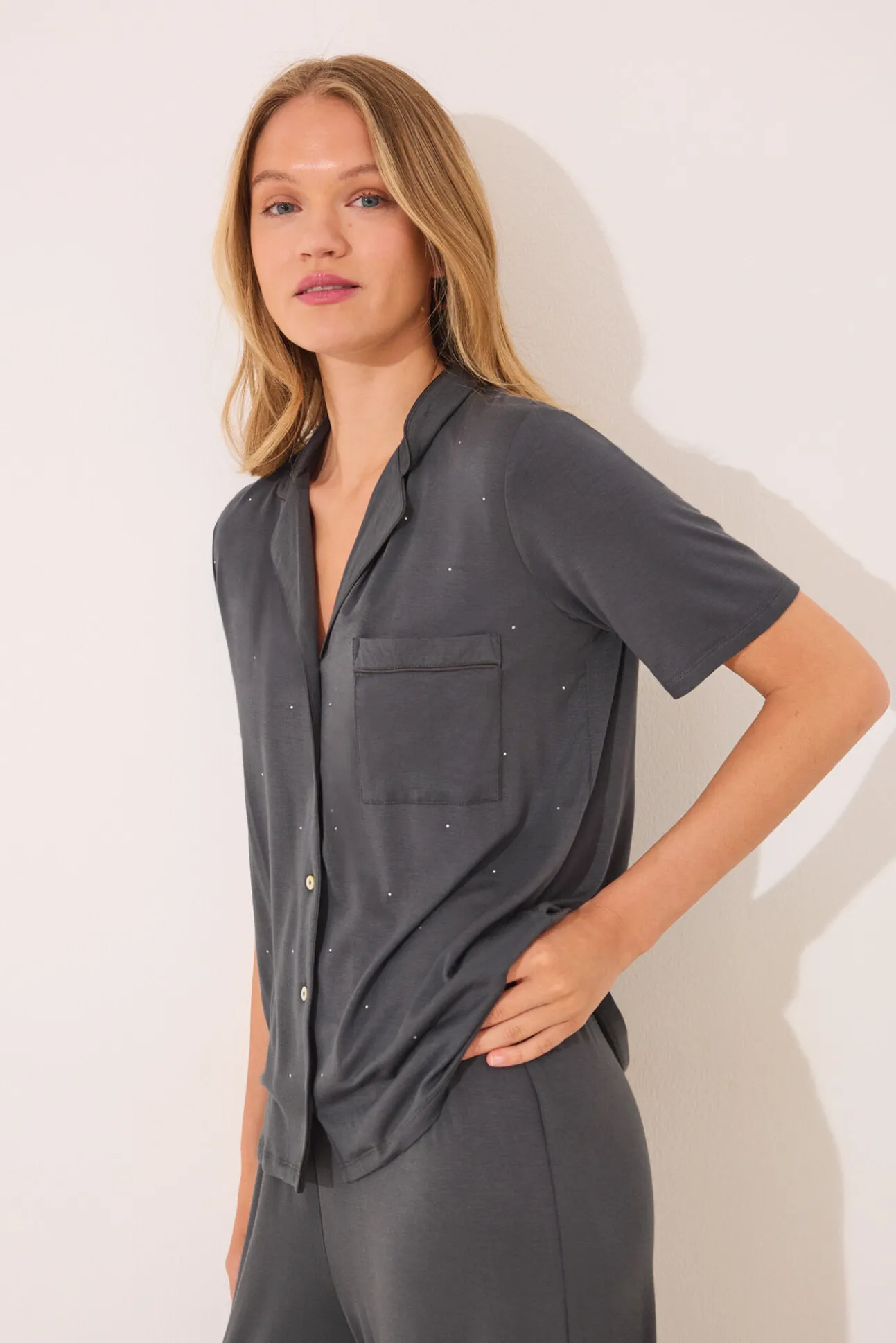 Pijama camisero Capri viscosa gris