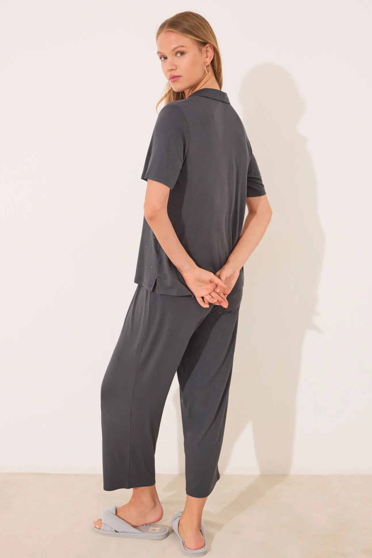 Pijama camisero Capri viscosa gris