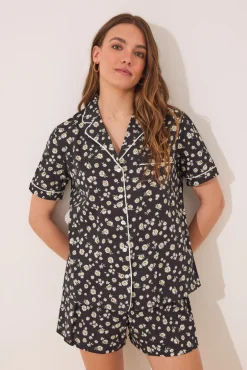 Pijama camisero corto 100% algodón flores