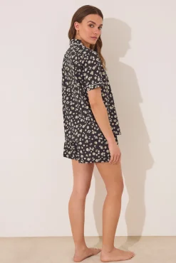 Pijama camisero corto 100% algodón flores