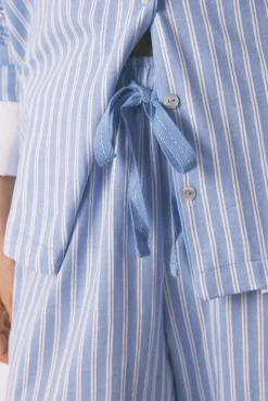 Pijama camisero largo 100% algodón rayas azules