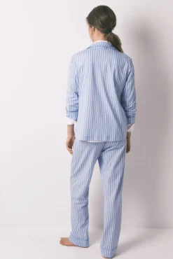 Pijama camisero largo 100% algodón rayas azules
