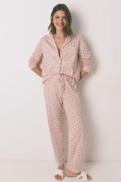 Pijama camisero largo 100% algodón flores rosa