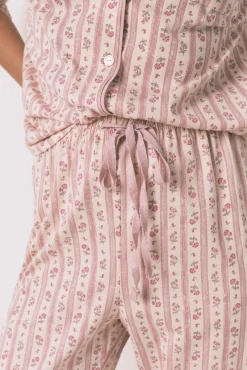 Pijama camisero largo 100% algodón flores rosa