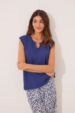 Pijama Capri 100% algodón print azul flores
