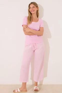 Pijama Capri algodón rosa rayas
