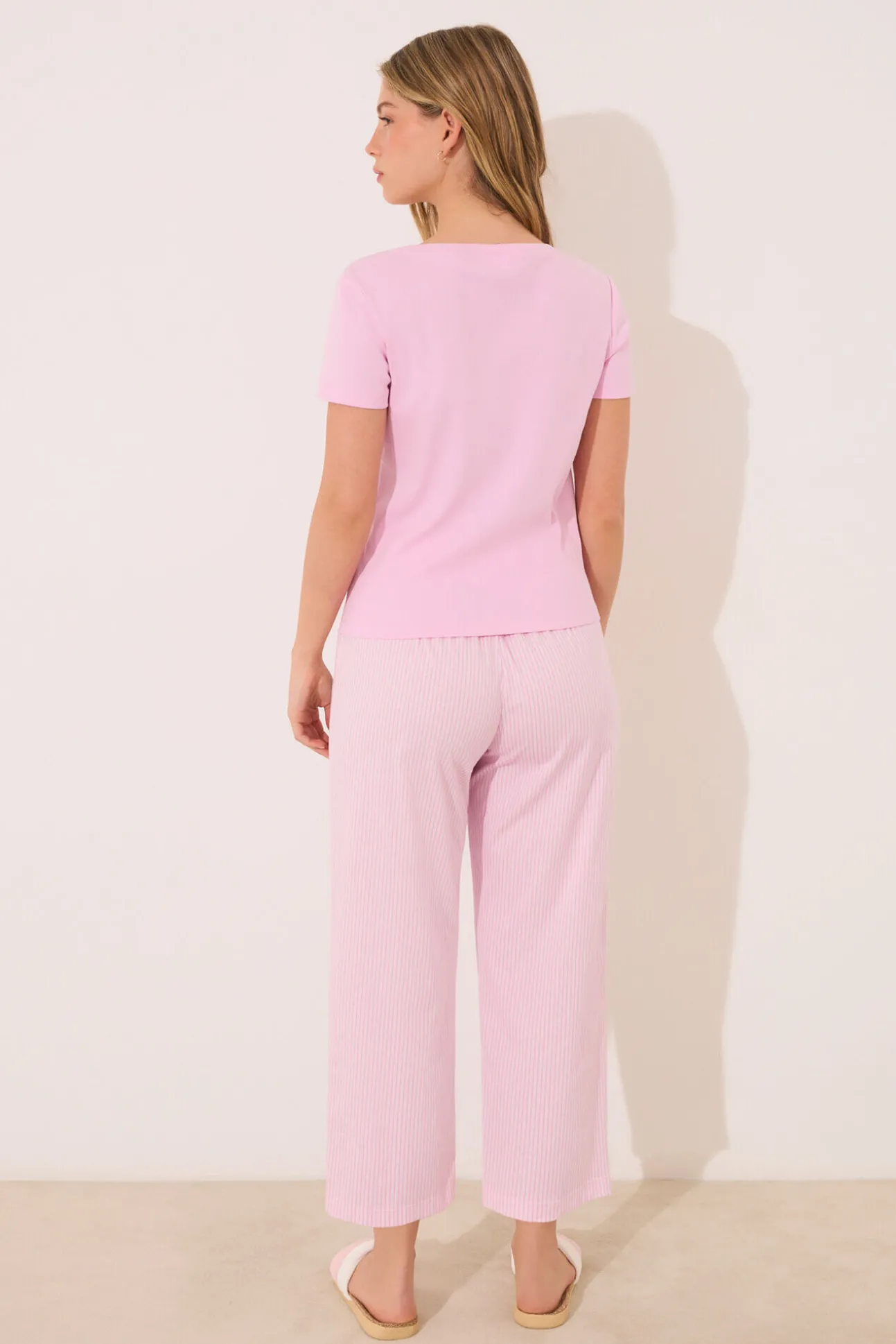Pijama Capri algodón rosa rayas
