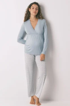 Pijama Capri "maternity" técnica soft touch azul