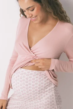 Pijama Capri "maternity" técnica canalé rosa
