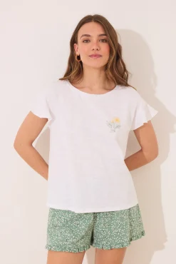 Pijama corto 100% algodón marfil
