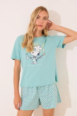 Pijama corto 100% algodón Snoopy verde