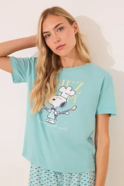 Pijama corto 100% algodón Snoopy verde