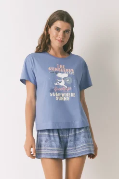 Pijama corto algodón azul Snoopy