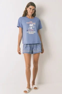 Pijama corto algodón azul Snoopy