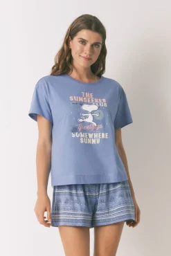 Pijama corto algodón azul Snoopy