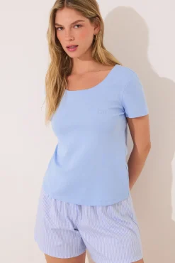 Pijama corto algodón azul rayas