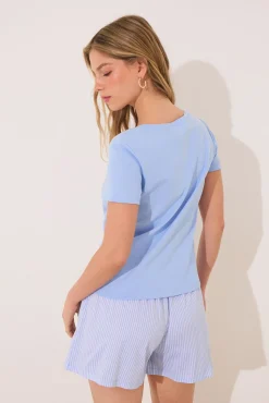 Pijama corto algodón azul rayas