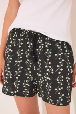 Pijama corto algodón canalé marfil