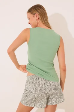 Pijama corto algodón canalé verde
