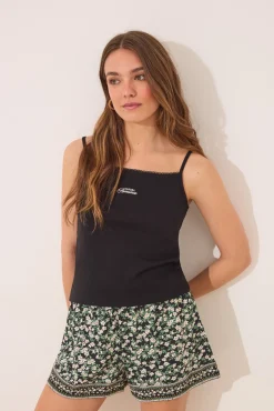 Pijama corto algodón pointelle negro