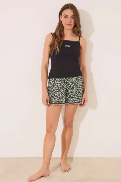 Pijama corto algodón pointelle negro