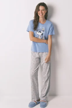 Pijama corto algodón Snoopy azul