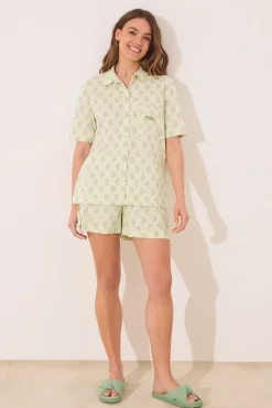 Pijama corto camisero algodón Paisley verde